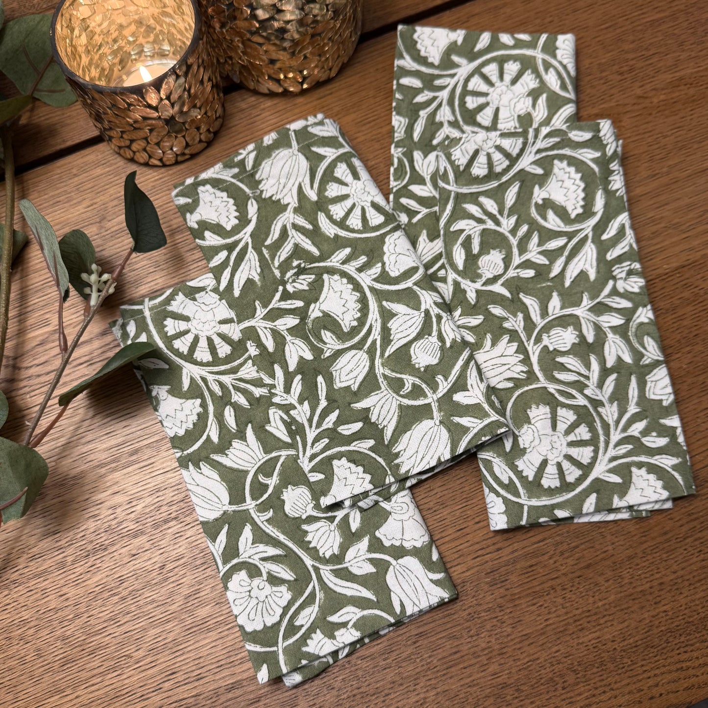 Evergreen Floral Cotton Napkins