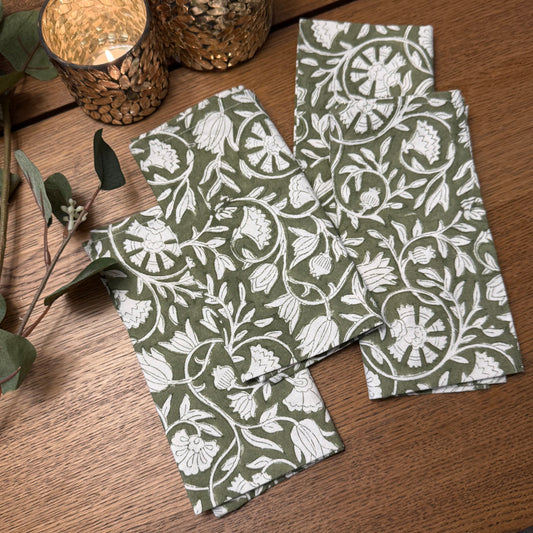 Evergreen Floral Cotton Napkins