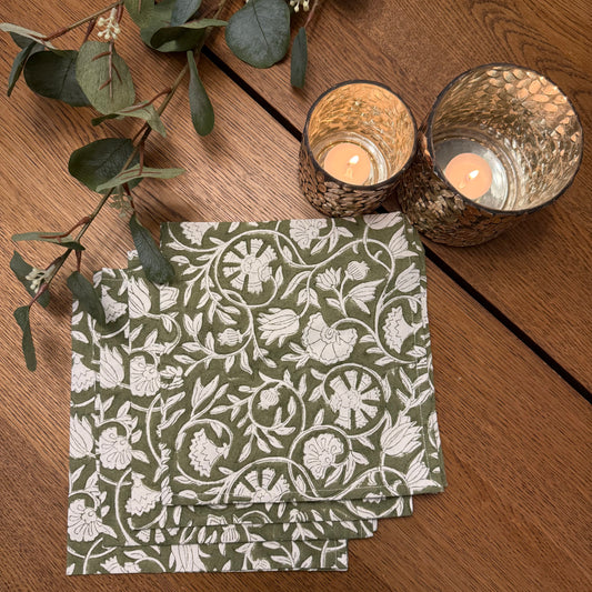 Evergreen Floral Cotton Napkins