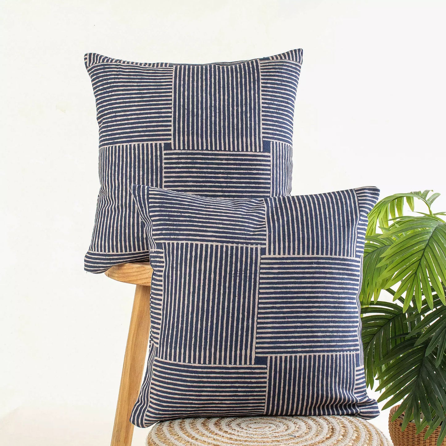 Indigo Striped Cushion Cover