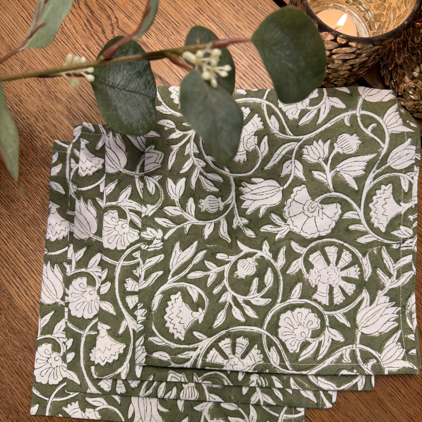 Evergreen Floral Cotton Napkins