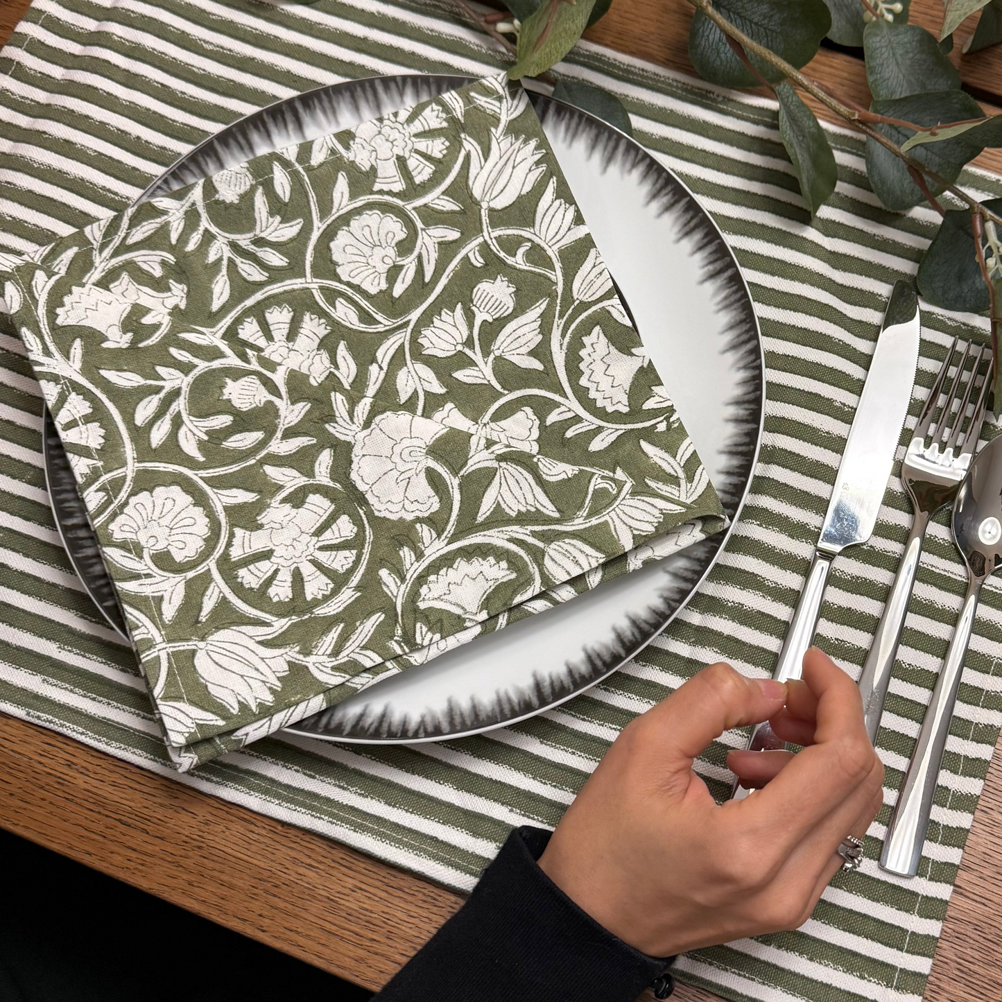 Evergreen Floral Cotton Napkins