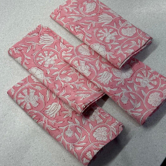 Pink Floral Cotton Napkins