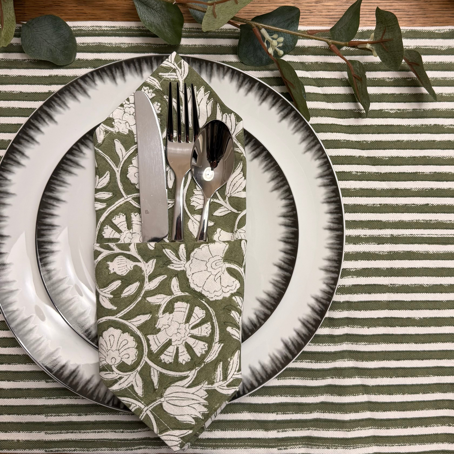 Evergreen Floral Cotton Napkins